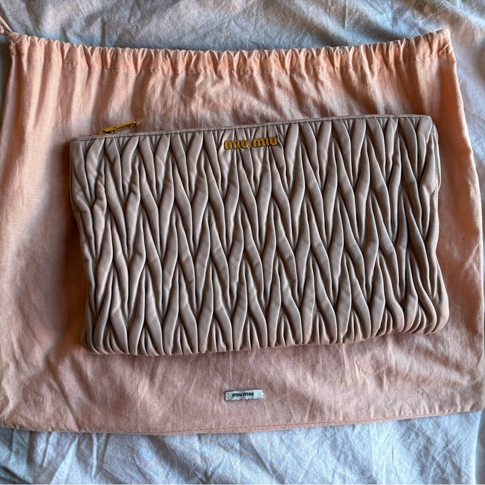 Miu Miu Cammeo Matelassé Nappa Leather Clutch